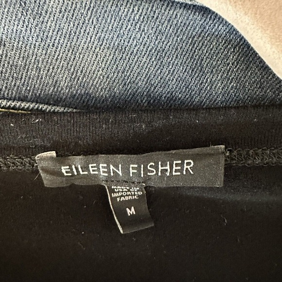 Eileen Fisher Womens Swing Trapeze Top Solid Black Rayon Short Sleeve Medium - Picture 5 of 5